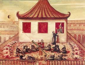 a late 17th century Jesuit watercolor, Observation of an Eclipse of the Sun at the Jesuit Observatory in Siam