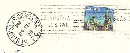Postmark for St. Stanislaus Kostka, Quebec
